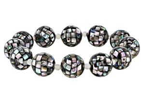 Blended Mosaic Abalone Shell And White Mother-of- Pearl Beaded Stretch Bracelet