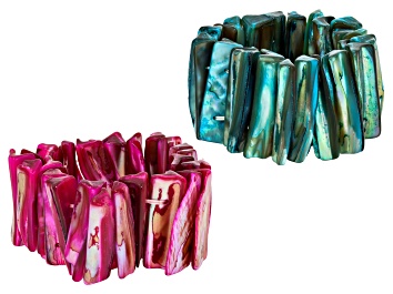 Picture of Blue And Purple Mother-of-Pearl Stretch Bracelet Set of 2, 26x4mm