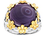 Purple Shell Rhodium Over Sterling Silver & 18K Gold Over Silver Two Tone Floral Ring, 14mm
