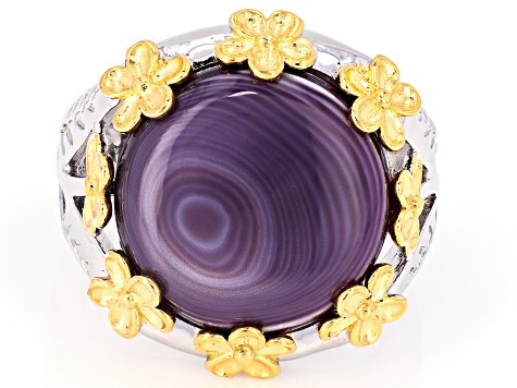Purple Shell Rhodium Over Sterling Silver & 18K Gold Over Silver Two Tone Floral Ring, 14mm