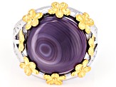 Purple Shell Rhodium Over Sterling Silver & 18K Gold Over Silver Two Tone Floral Ring, 14mm