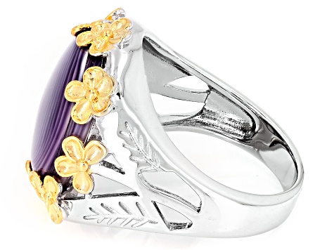 Purple Shell Rhodium Over Sterling Silver & 18K Gold Over Silver Two Tone Floral Ring, 14mm