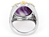 Purple Shell Rhodium Over Sterling Silver & 18K Gold Over Silver Two Tone Floral Ring, 14mm