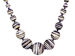 Purple Shell Rhodium Over Sterling Silver Graduated Beaded Necklace, 6-16mm