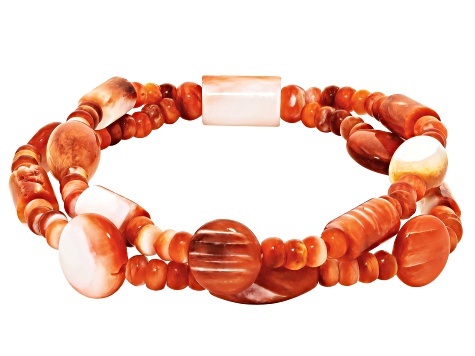 Red Spiny Oyster Shell Two Layer Beaded Bracelet