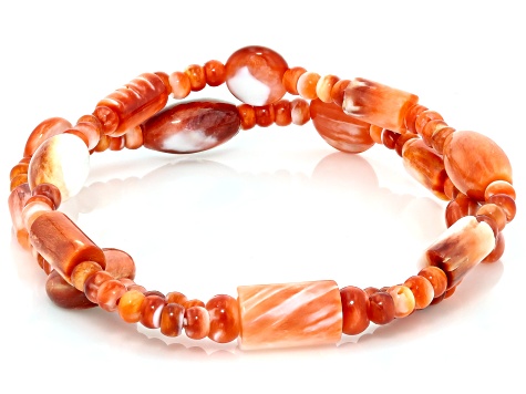 Red Spiny Oyster Shell Two Layer Beaded Bracelet