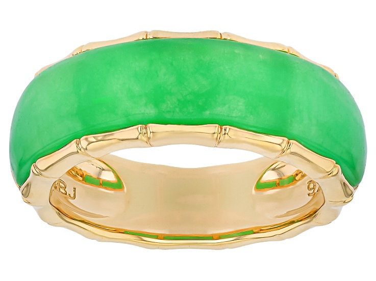 Green Jadeite 18K Yellow Gold Over Sterling Silver Ring