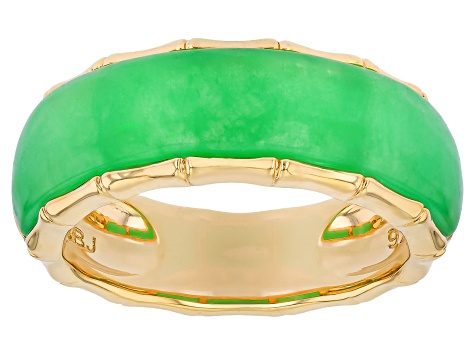 Green Jadeite 18K Yellow Gold Over Sterling Silver Ring