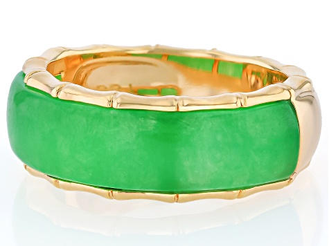 Green Jadeite 18K Yellow Gold Over Sterling Silver Ring