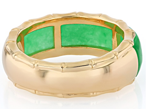 Green Jadeite 18K Yellow Gold Over Sterling Silver Ring