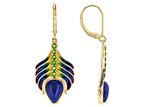 Blue Lapis Lazuli With Chrome Diopside 18K Yellow Gold Over Sterling Silver Earrings 0.31ctw