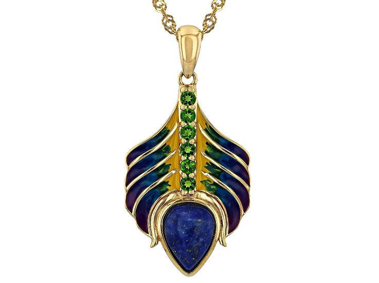 Lazuli ベース、チャーム2点まとめ Blue Lapis Lazuli With Chrome Diopside 18K Yellow Gold Over Silver