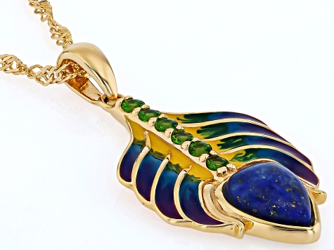 Blue Lapis Lazuli With Chrome Diopside 18K Yellow Gold Over Silver