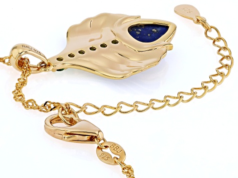 Blue Lapis Lazuli With Chrome Diopside 18K Yellow Gold Over Silver