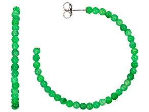 Green Jadeite Rhodium Over Sterling Silver Beaded Earrings