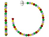 Multi Color Jadeite Rhodium Over Sterling Silver 38mm Hoop Earrings, 4mm