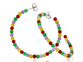 Multi Color Jadeite Rhodium Over Sterling Silver 38mm Hoop Earrings, 4mm