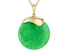 Green Jadeite 18K Yellow Gold Over Sterling Silver Pendant With Chain 30mm