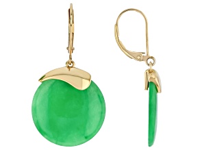 Green Jadeite 18K Yellow Gold Over Sterling Silver Dangle Earrings 20mm