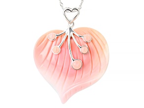 Pink Conch Shell Rhodium Over Sterling Silver Heart Pendant With 18"L Chain, 35x37mm
