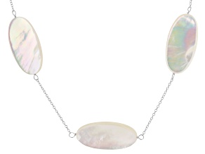 White Mother-of-Pearl Rhodium Over Sterling Silver Specialty Cut Station Necklace