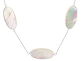 White Mother-of-Pearl Rhodium Over Sterling Silver Specialty Cut Station Necklace