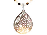Tahitian Black & White Mother-of-Pearl Rhodium Over Silver Flower Enhancer Pendant With Chain