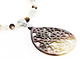 Tahitian Black & White Mother-of-Pearl Rhodium Over Silver Flower Enhancer Pendant With Chain