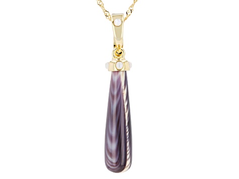 Purple Shell With White Mother-of-Pearl 18K Yellow Gold Over Silver Enhancer Pendant/Chain, 30x8mm