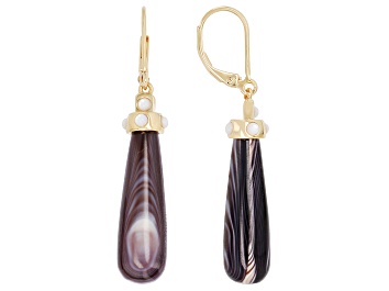 Picture of Purple Shell With White Mother-of-Pearl 18K Yellow Gold Over Sterling Silver Drop Earrings, 25x8mm