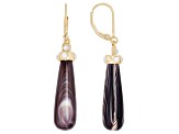 Purple Shell With White Mother-of-Pearl 18K Yellow Gold Over Sterling Silver Drop Earrings, 25x8mm