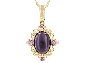 Purple Shell With Cultured Freshwater Pearl 18K Gold Over Silver Enhancer Pendant/Chain 14x10mm