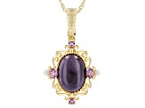 Purple Shell With Cultured Freshwater Pearl 18K Gold Over Silver Enhancer Pendant/Chain 14x10mm