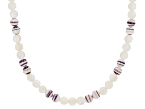 6mm White Mother-of-Pearl & Purple Shell 18K Yellow Gold Over Sterling Silver Beaded Necklace