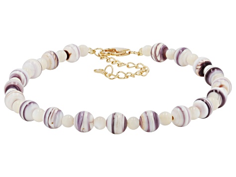 Purple Shell With White Mother-of-Pearl 18K Yellow Gold Over Sterling Silver Beaded Bracelet