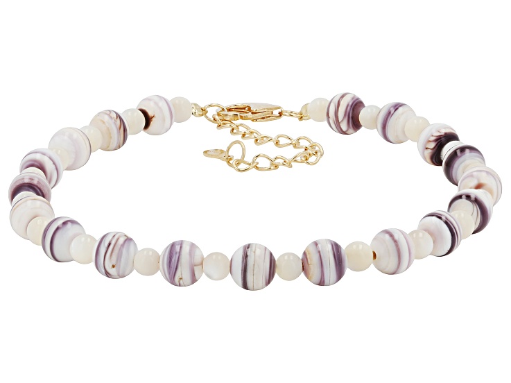 Purple Shell With White Mother-of-Pearl 18K Yellow Gold Over Sterling Silver Beaded Bracelet