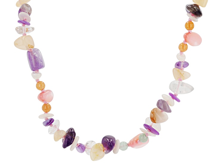 Pink & White Mother-of-Pearl With Multi Gemstone 18K Yellow Gold-Plated 36 Inch Necklace