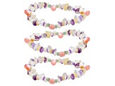 Pink & White Mother-Of-Pearl With Multi Gemstone 7.5 Inch Stretch Bracelet Set of 3