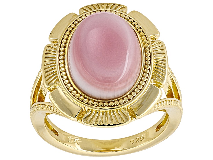 Pink Conch Shell 18K Yellow Gold Over Sterling Silver Solitaire Ring, 14x10mm