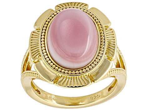 Pink Conch Shell 18K Yellow Gold Over Sterling Silver Solitaire Ring, 14x10mm