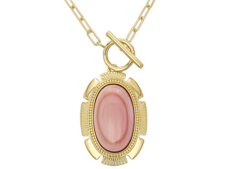 Pink Conch Shell 18K Yellow Gold Over Sterling Silver Solitaire Necklace, 20x12mm