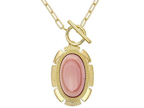 Pink Conch Shell 18K Yellow Gold Over Sterling Silver Solitaire Necklace, 20x12mm