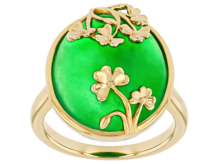 Green Jadeite 18K Yellow Gold Over Sterling Silver Floral Ring