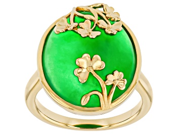 Picture of Green Jadeite 18K Yellow Gold Over Sterling Silver Floral Ring