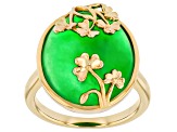 Green Jadeite 18K Yellow Gold Over Sterling Silver Floral Ring