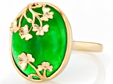Green Jadeite 18K Yellow Gold Over Sterling Silver Floral Ring