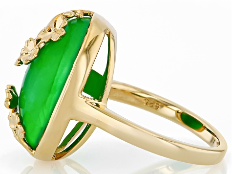 Green Jadeite 18K Yellow Gold Over Sterling Silver Floral Ring