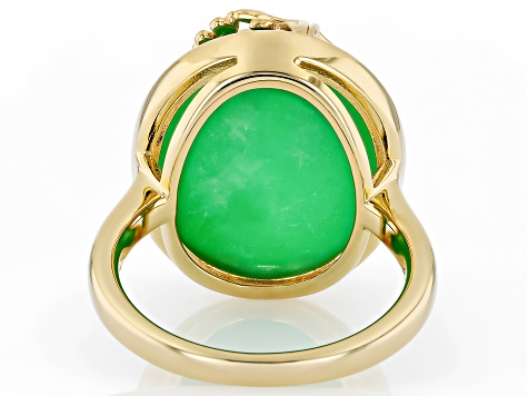 Green Jadeite 18K Yellow Gold Over Sterling Silver Floral Ring