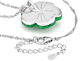 Green Jadeite with White Moissanite Rhodium over Sterling Silver Floral Pendant with Chain 0.09ctw