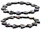 Multi Color Abalone Shell with Black Onyx Beaded Stretch Bracelet, 10mm, 4mm